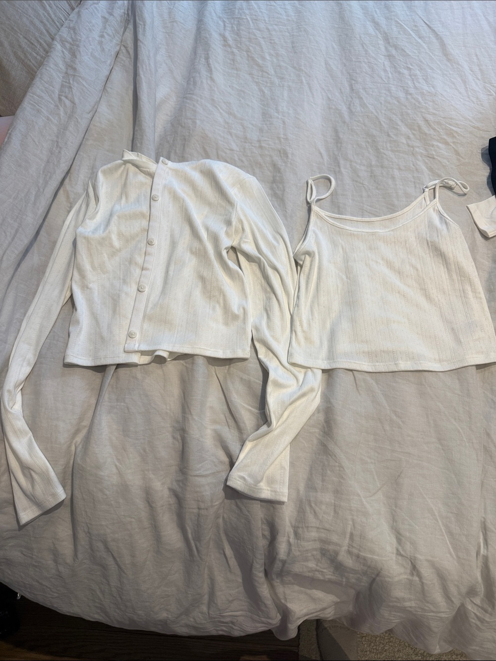 aerie White Ribbed Button Cardigan and Tank Set